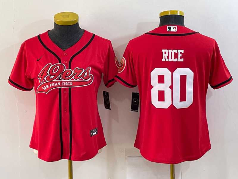 Womens San Francisco 49ers #80 Jerry Rice Red With Patch Cool Base Stitched Baseball Jersey->women nfl jersey->Women Jersey